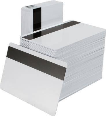Zebra, cartes PVC Blanches avec bande magnétique HiCo. 0,76mm d'épaisseur